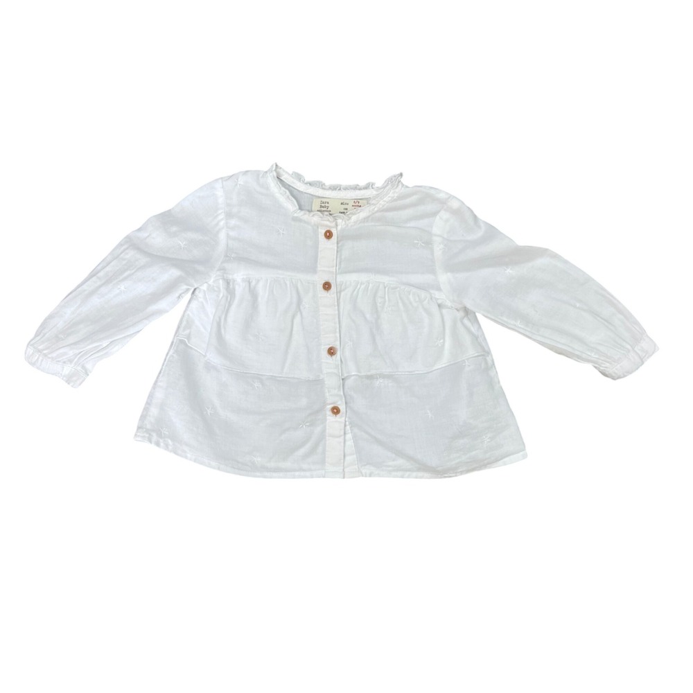Zara Baby White Star Embroidered Ruffle Collar Button Blouse 6-9 Months 74cm